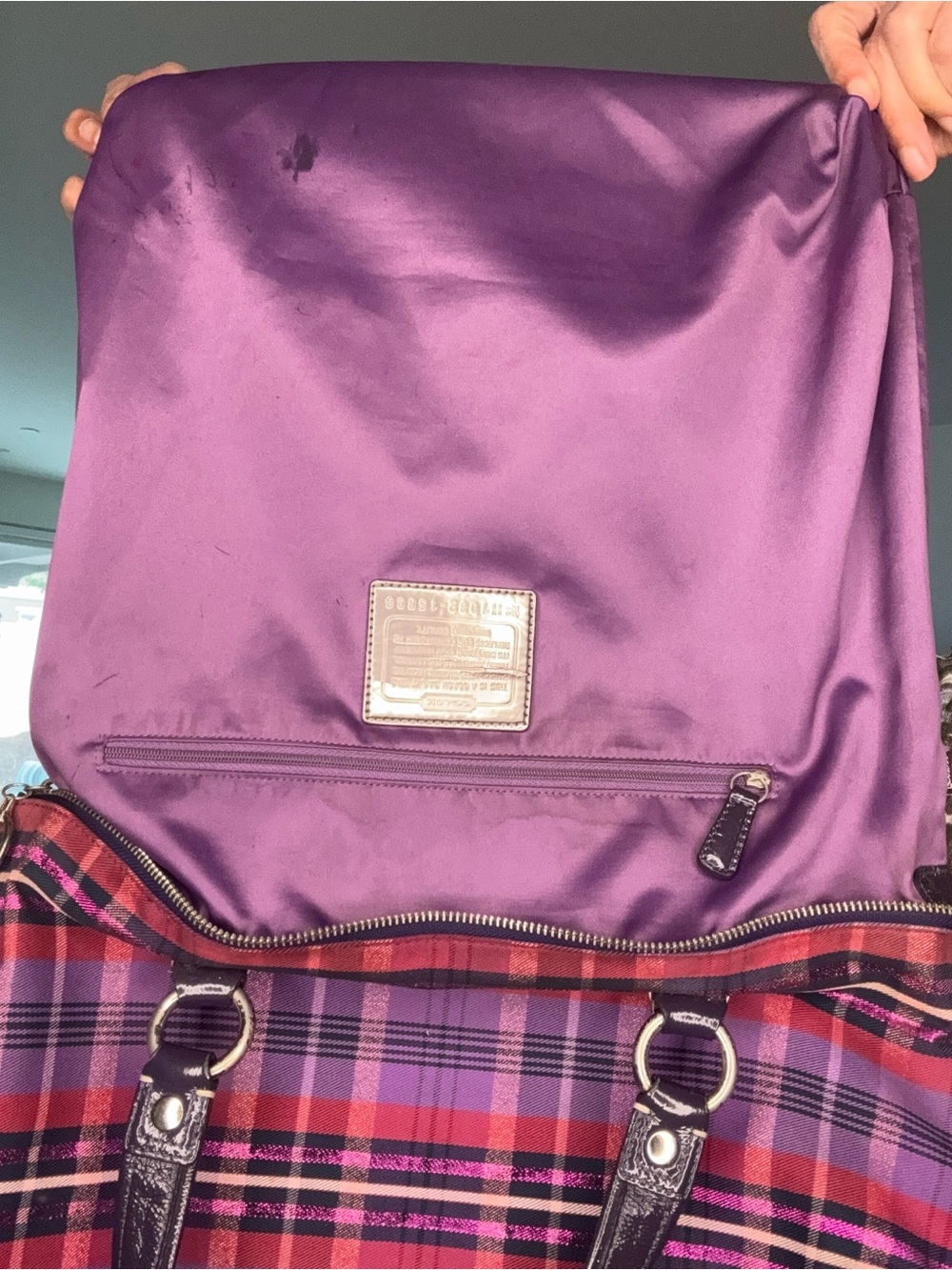 Coach Poppy Glam Purple Tartan Graffiti Tote - Picture 13 of 17